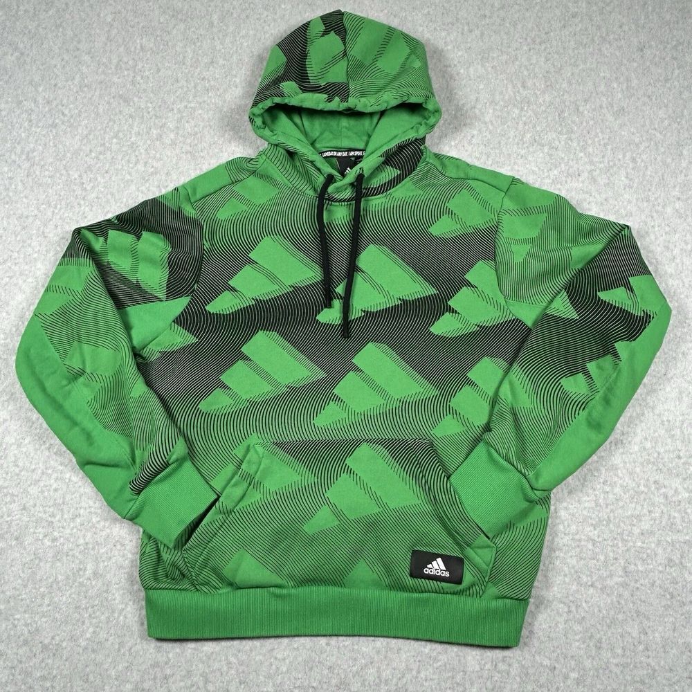 Adidas Allover Print Hoodie Sweatshirt Mens‎ Med Bright Green/Black GL5670 - AOP